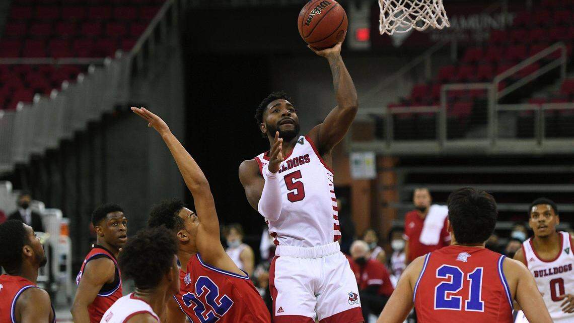 Fresno State guard Jordan Campbell, seen in a file photo, scored four points with three rebounds and one steal in the first half, but was held out for most of the second half in a 65-57 loss at Cal on Sunday after getting poked in the eye.