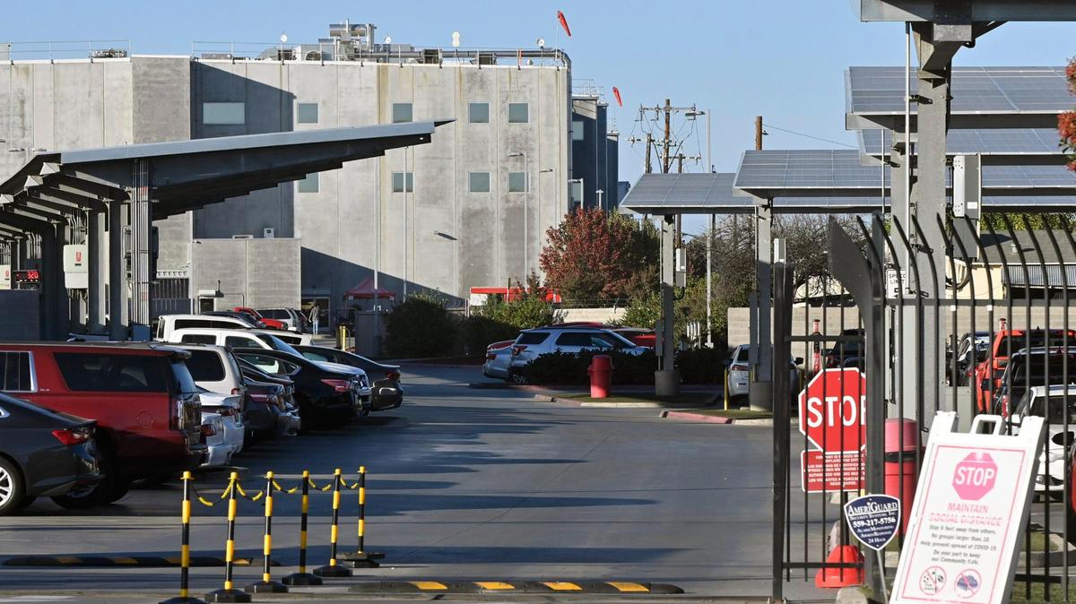 Entrance to Pitman Family Farms poultry processing plant photographed Monday, Nov. 20, 2023 in Sanger, California.
