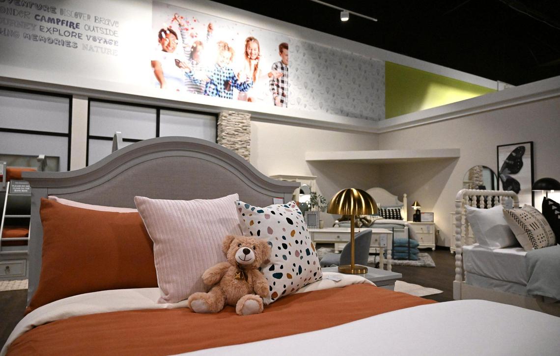 The childrens bedroom furniture area is seen during the Friends & Family night for Living Spaces, a new furniture store in north Fresno Wednesday, Feb. 5, 2025. The expansive showroom includes a children’s play area and cafe serving family-friendly food plus beer and wine for adults. The grand opening is 10 a.m. Friday, Feb. 7, 2025.