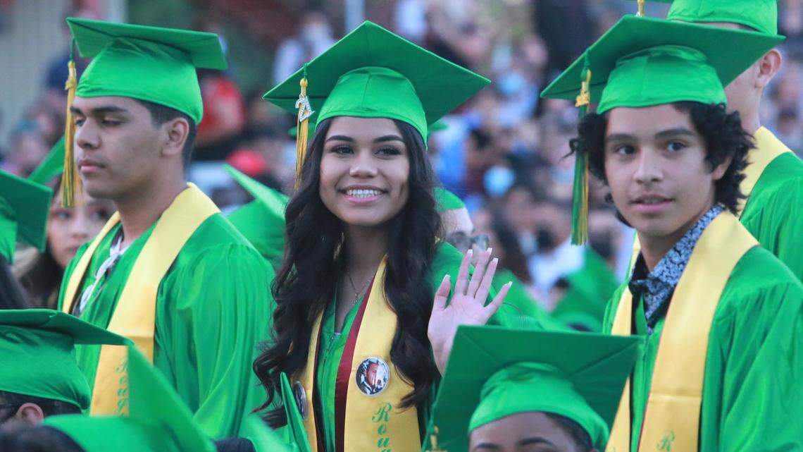 Roosevelt High School held its graduation ceremony outdoors at the Paul Paul Theater inside the Fresno Fairgrounds on June 8.