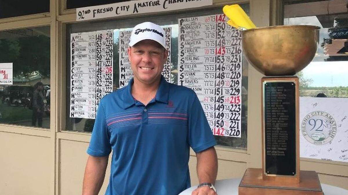 Danny Paniccia poses with the trophy after winning the 2019 Fresno City Amateur Golf Championship at Riverside Golf Course. The five-time champion is back for the 93rd annual event set for Saturday and Sunday.