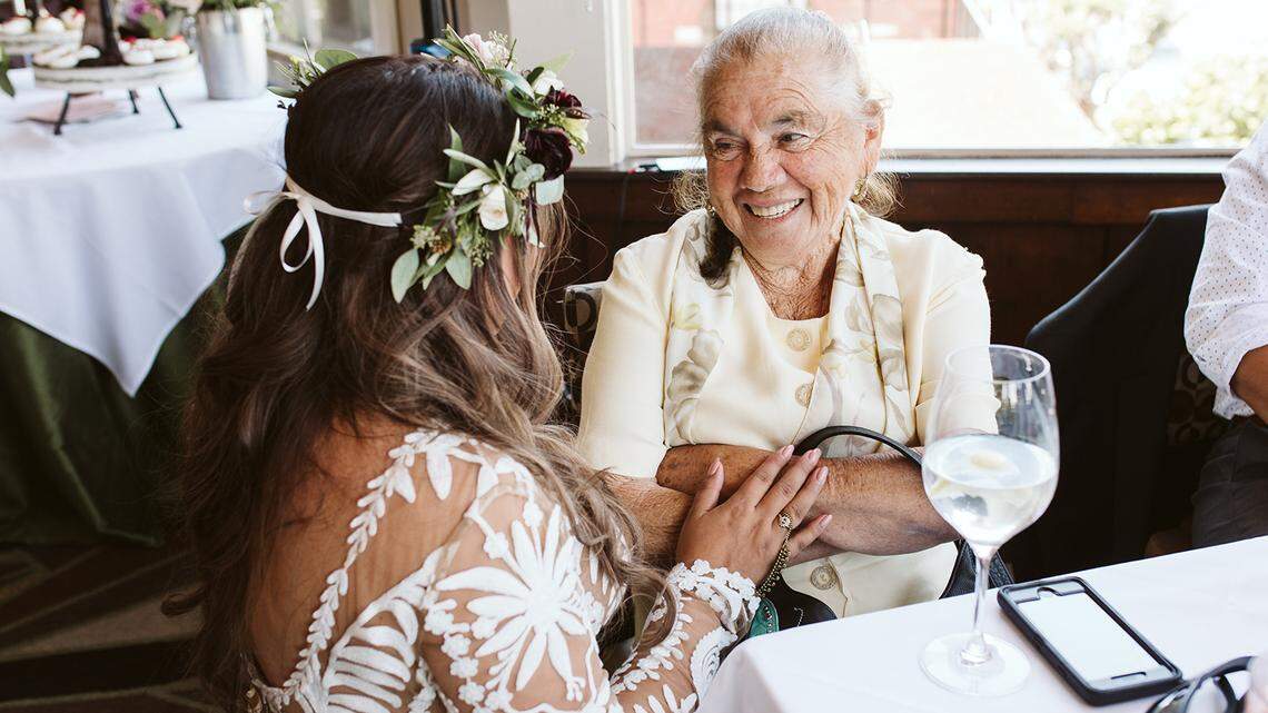Desiree Haus, left, on her wedding day with her grandma Teresa Anguiano.
