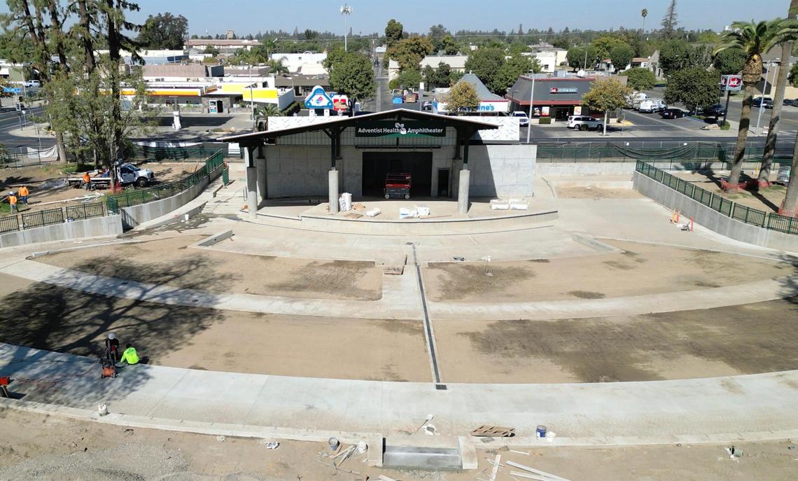 The new Adventist Health Amphitheater is being constructed in Tulare’s Zumwalt Park, which promises to bring music and food trucks and other events to central Tulare starting this Saturday with country music acts. Photographed Friday, Oct. 18, 2024.