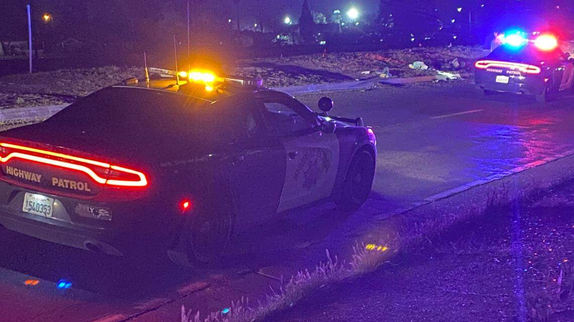 The California Highway Patrol investigates a fatal hit-and-run in Fresno, California on Saturday, March 15, 2025.