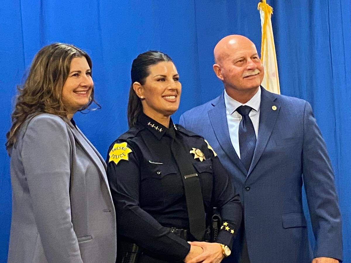 Fresno Police Chief Mindy Casto poses after being announced as the next head of the Fresno Police Department on Thursday, Feb. 13, 2025, by Mayor Jerry Dyer and City Manager Georgeanne White.
