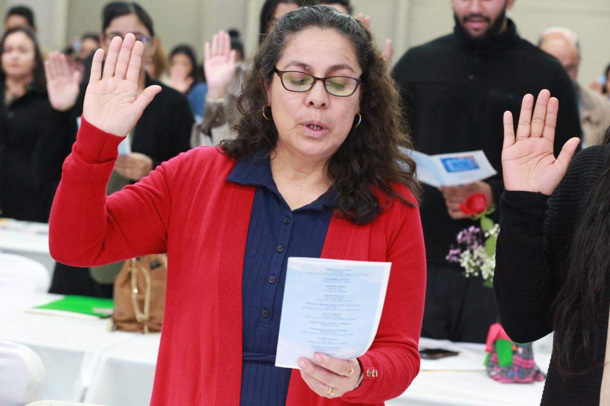 Matiana Garcia de Luján who lives in Ceres and is originally from México, was one of the 99 valley residents from 23 countries who took Oath of Allegiance during a special public naturalization ceremony on Dec. 30 at the Fresno Fairgrounds during the Hmong Cultural New Year Festival.