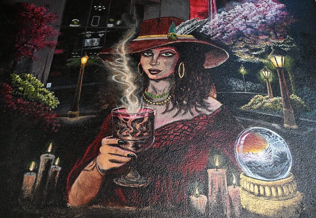 A mural outside Lisa Tackett's new The Enchanted Pour which takes over in the former Detention Billiards location on Olive Avenue in the Tower District, photographed Thursday, June 25, 2026 in Fresno.