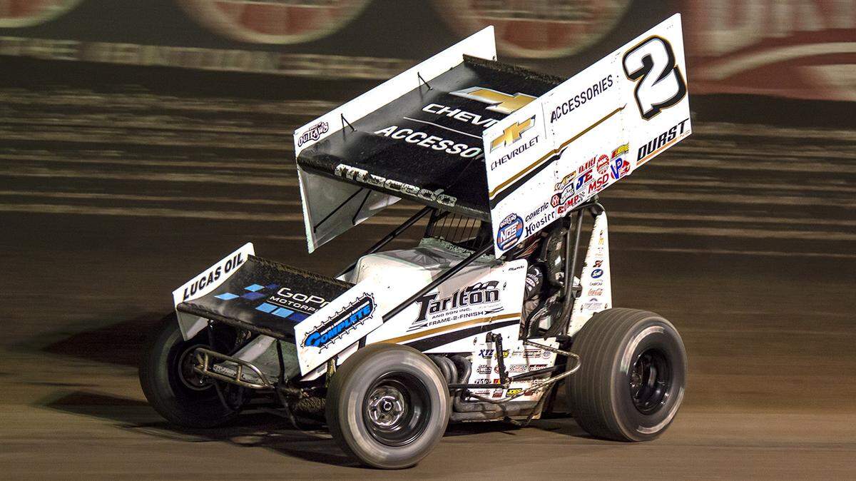 Carson Macedo of Lemoore drives the Kyle Larson Racing sprint car early in the 2019 season, Macedo’s first with the team.