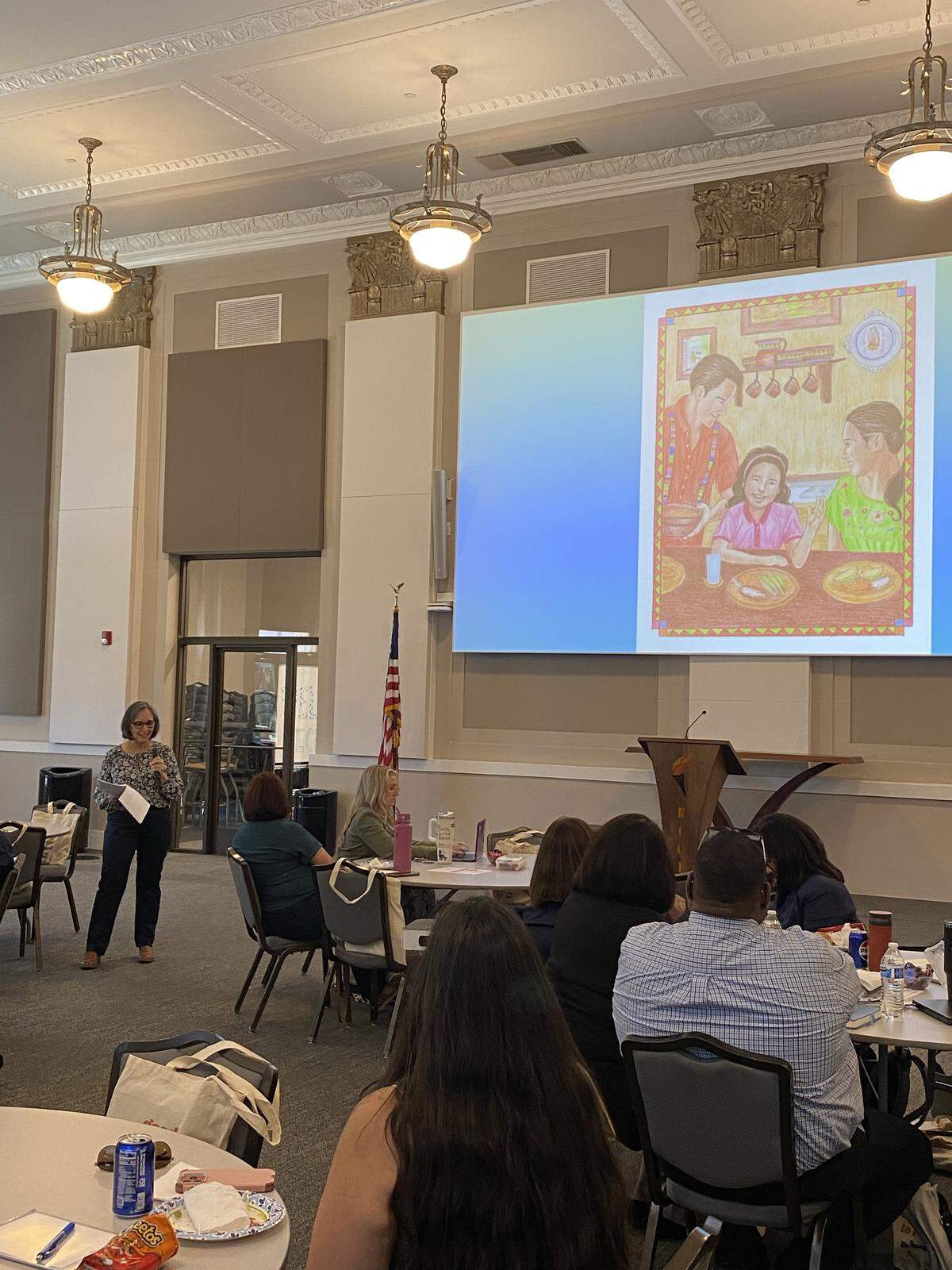 Armida Espinoza presenting her book “Brave Lolis learns English” to Madera County educators.