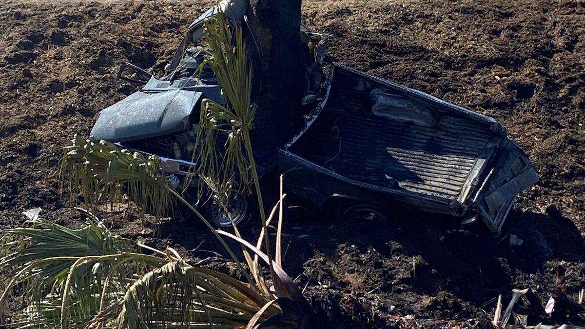 A man in his 40s to 50s was killed Monday, July 4, 2022, when the truck he was driving swerved off Highway 41 just past the Van Ness Avenue exit in downtown Fresno. The truck went down an embankment and hit a palm tree.