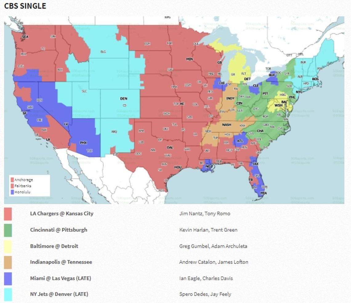 NFL on CBS TV map for Week 3 of the 2021 NFL season.