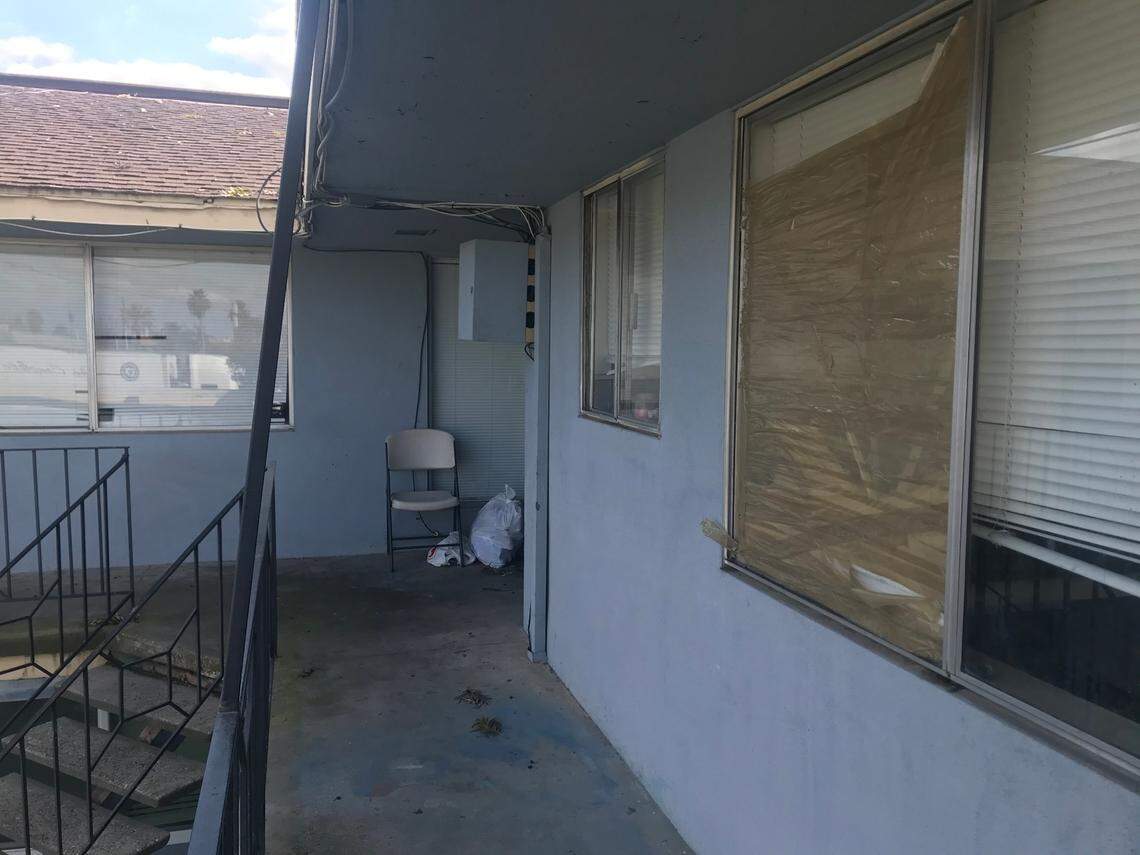 Tenants at Manchester Arms apartment complex in Fresno said this window was broken for months without repair. As seen March 16. 