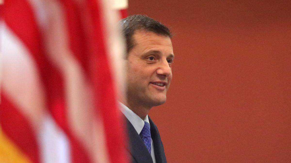 Rep. David Valadao, R-Hanford, spoke at the public swearing-in ceremony for Assemblymember Alexandra Macedo, R-Tulare, at the Tulare City Council Chambers on Jan. 31, 2025.