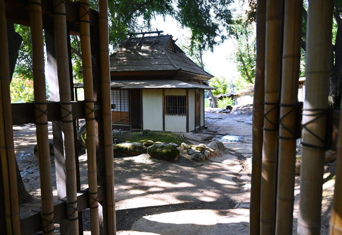 The Tea House is seen through bamboo gates inside Fresno’s Shinzen Friendship Garden in Woodward Park Thursday, Sept 5, 2024 in Fresno.