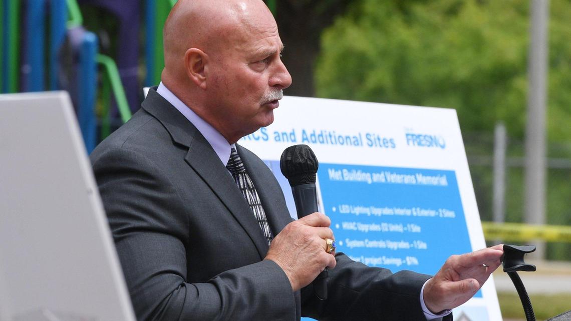 Fresno Mayor Jerry Dyer announces a citywide project that includes energy-saving upgrades at city parks and public safety facilities that will save the city over $22.6 million over the next 20 years.