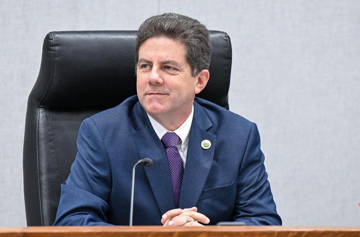 Fresno County District 1 Supervisor Brian Pacheco sits at the dais at the start of the Board of Supervisors meeting on Tuesday, Jan. 7, 2025. Pacheco is running to represent the 27th District in the California State Assembly.