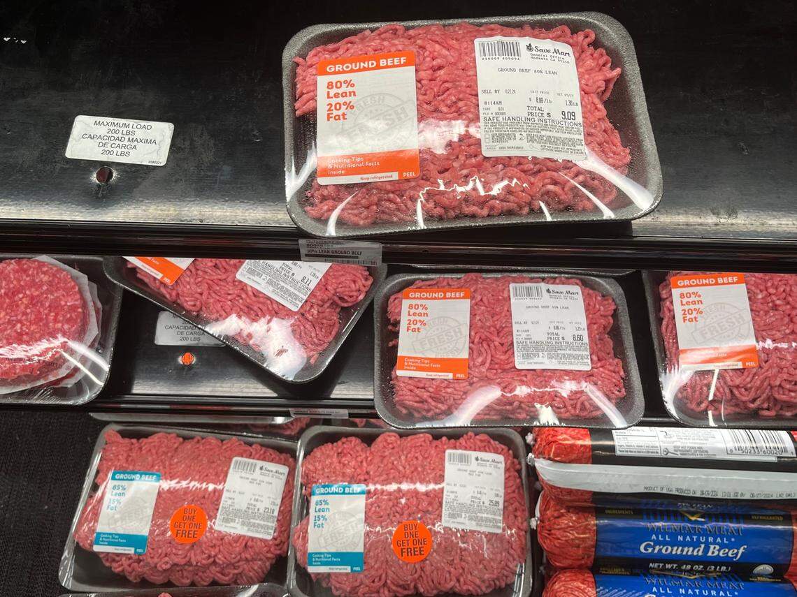 Ground beef costs $5.99 per pound at Save Mart in Fresno on Monday, Aug. 19, 2024.