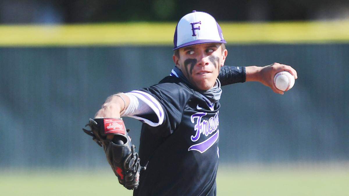 Fresno High’s Paul Marshall pitches against McLane in a matchup Friday, April 22, 2022 in Fresno.