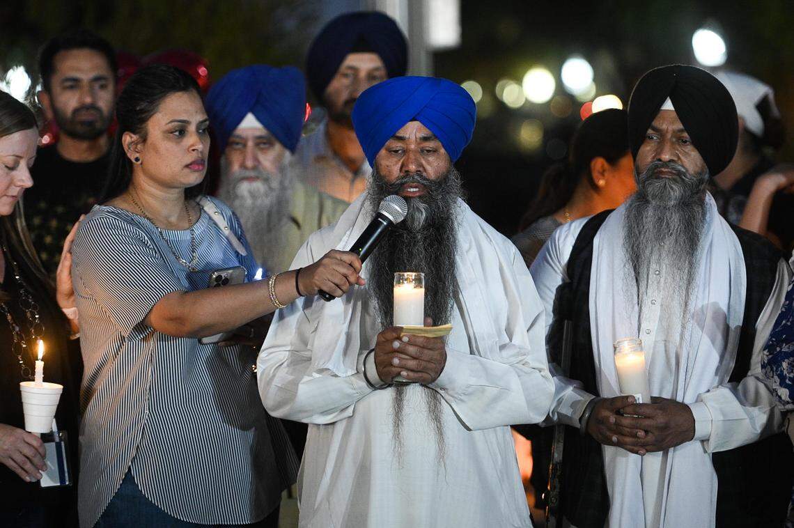 Mourners gather in Merced’s Bob Hart Square on Thursday to remember four family members who were kidnapped at gunpoint and murdered.