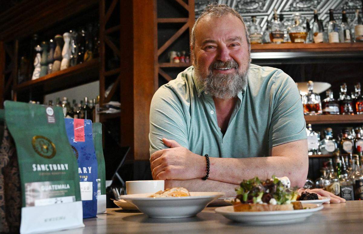 Vatche Moukhtarian has started offering counter service breakfast and brunch along with offering his Sanctuary Roasting coffee drinks at his Cracked Pepper Bistro, photographed Tuesday, March 10, 2026 in Fresno.