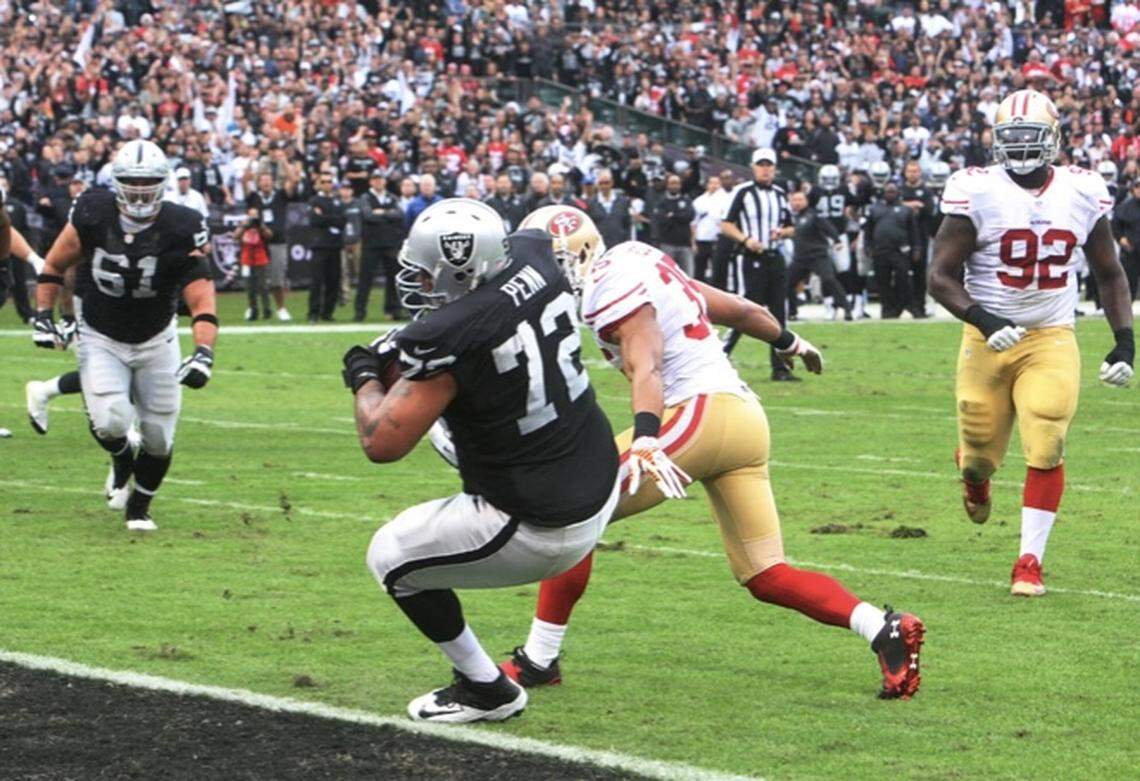 Former Bay Area neighbors meet up as the Las Vegas Raiders host the San Francisco 49ers on Sunday, Jan. 1, 2023.