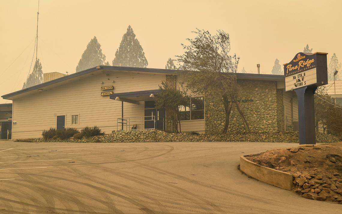 Pine Ridge School appears to be spared by the wrath of the Creek Fire wich destroyed most of the homes in the Pine Ridge area west of Shaver Lake.