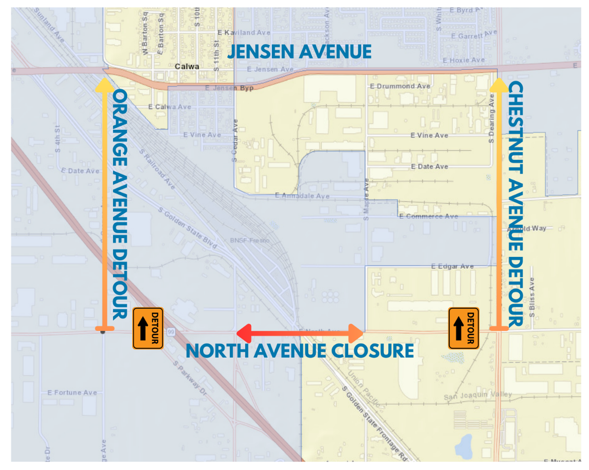 A section of North Avenue in Fresno, CA, will be temporarily closed so crews can fix a sewer main.