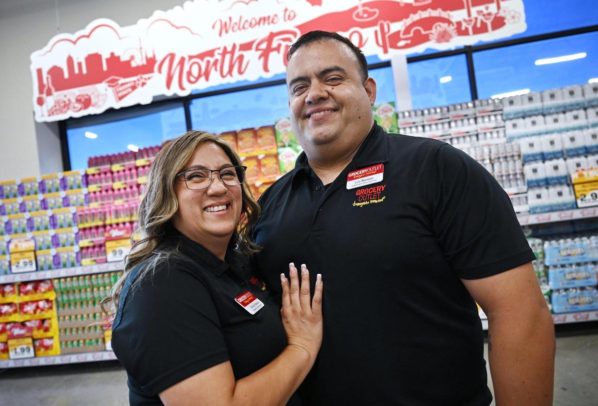 Cristina Ramirez, left, and her husband Luis Ramirez prepare for the opening of their new Grocery Outlet store located at Nees and Willow avenues Tuesday, July 15, 2025 in Fresno. The grand opening is Thursday, July 17.