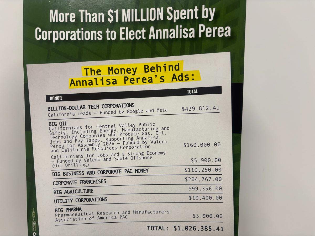 Assembly District 31 candidate Sandra Celedon sent mailers saying her fellow Democratic opponent Annalisa Perea is “backed by billion-dollar corporations making life more expensive.”