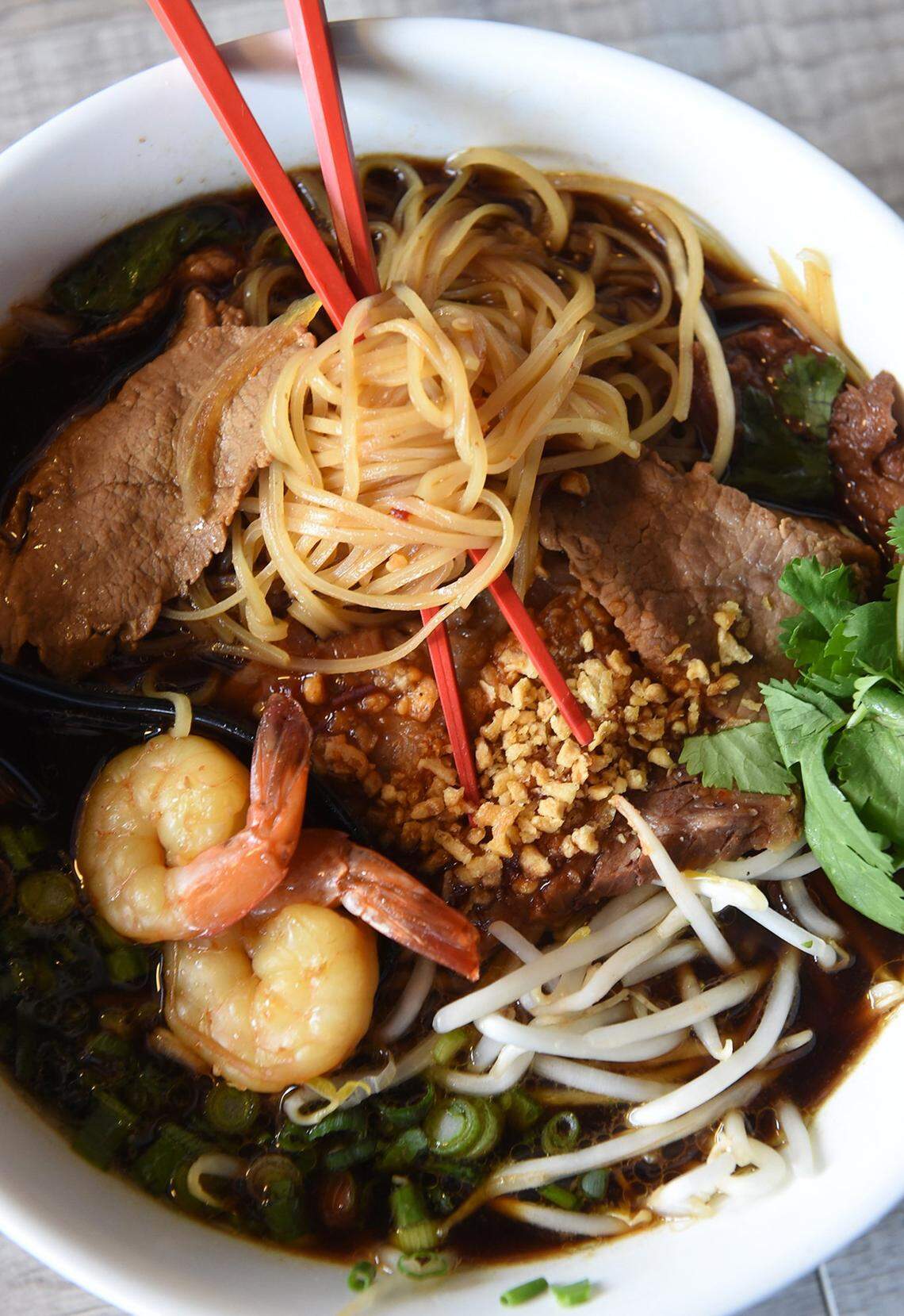 The Thai boat pho at the Ramen vs Pho restaurant in Fresno.