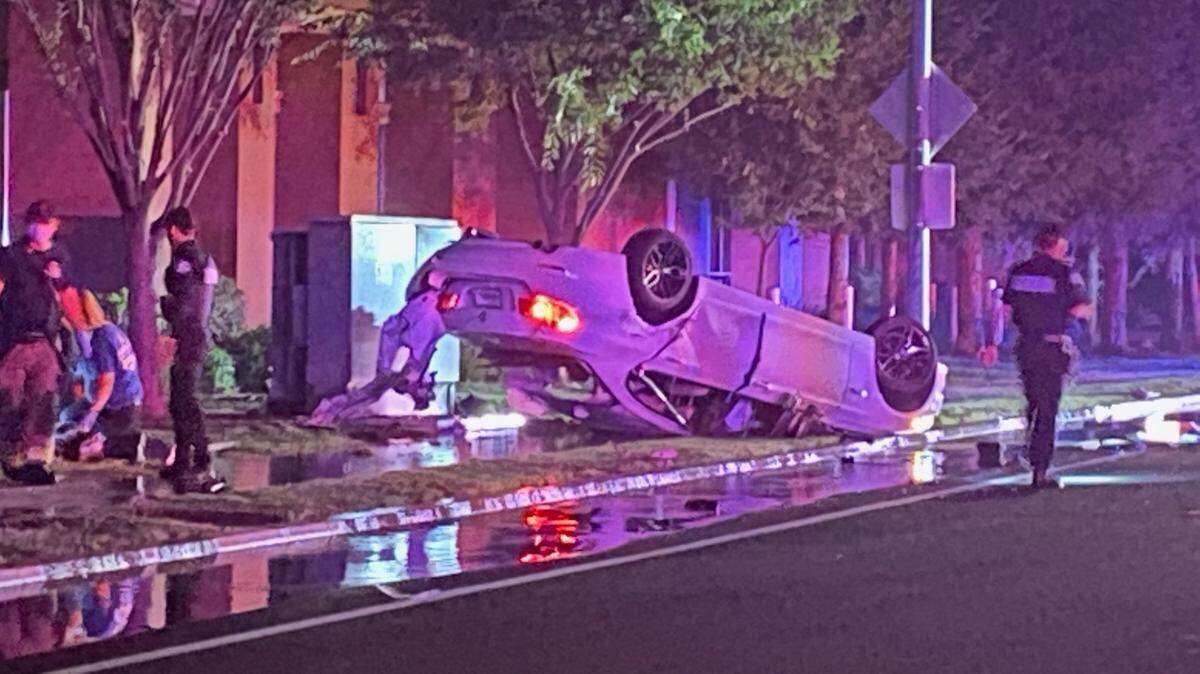 The Fresno Police Department investigate a crash in northeast Fresno on Saturday, Aug. 7, 2021.