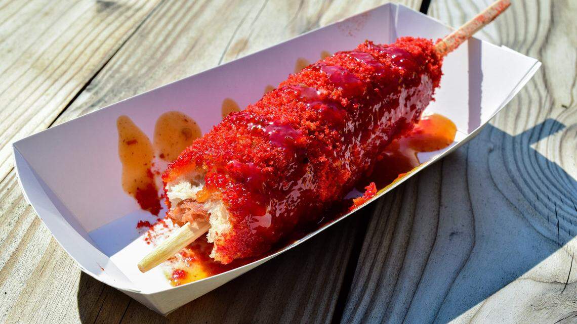A Korean corn dog is pictured at Mochinut in Lakewood, Washington. Mochinut also sells the corn dogs at its Fresno location at Campus Pointe. The company will soon have a competitor, as Two Hands Corn Dogs is planning a location in Clovis.