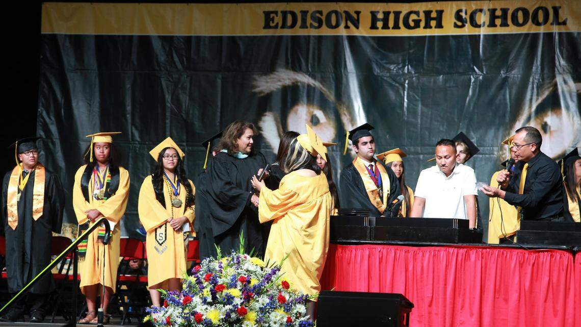 Edison High School commencement ceremony Monday afternoon (June 6) at Save Mart Center.