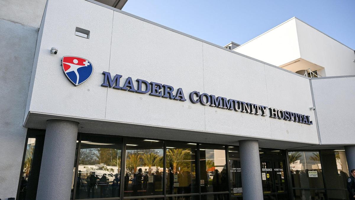 A new sign at the main entrance at Madera Community Hospital in Madera greets visitors during its reopening on Tuesday, March 18. 2025.