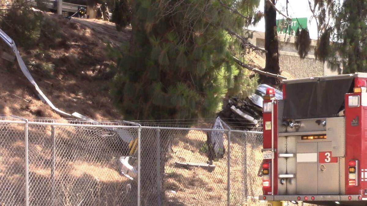A man is dead following a two-car collision near downtown Fresno on Thursday, July 16, 2020. The California Highway Patrol is investigating how the silver Prius went down an embankment.