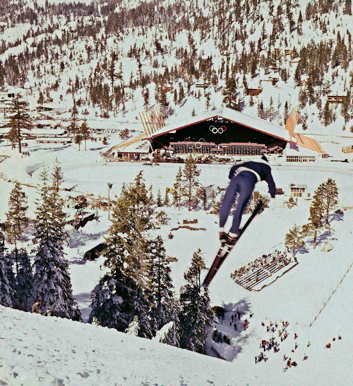 This Feb. 1, 1960 file photo shows a ski jumper during the 1960 Winter Olympics at the Squaw Valley Ski Resort near Lake Tahoe.