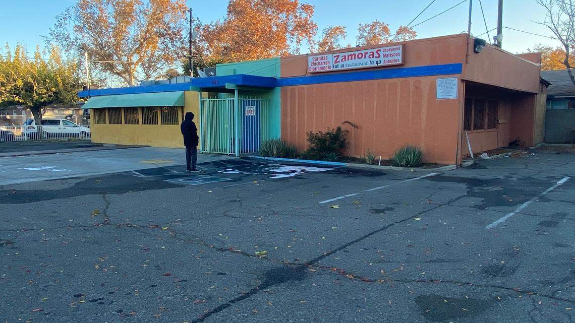 Zamoras Carnitas Mexican Restaurant on Fresno Street near the Highway 180 overpass was damaged by a fire Tuesday, Nov. 29, 2022.