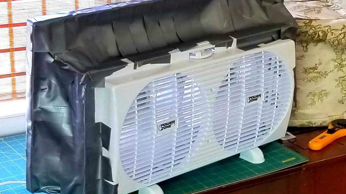 A MERV 13 filter is taped to the back of this fan. The PM reading dropped 33% after having ran for one hour.