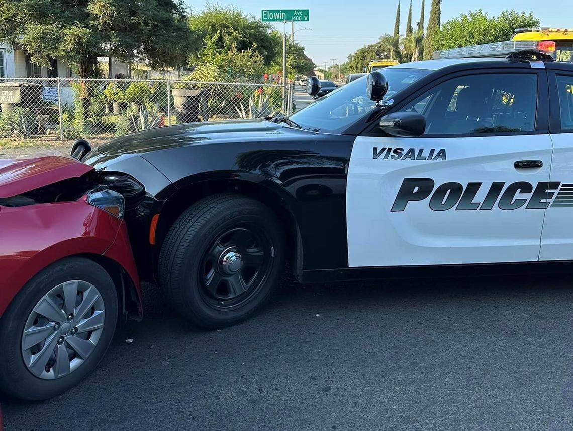 Four teens in a car purposely rammed a police cruiser on Tuesday, June 13, 2023, in Visalia, police said.