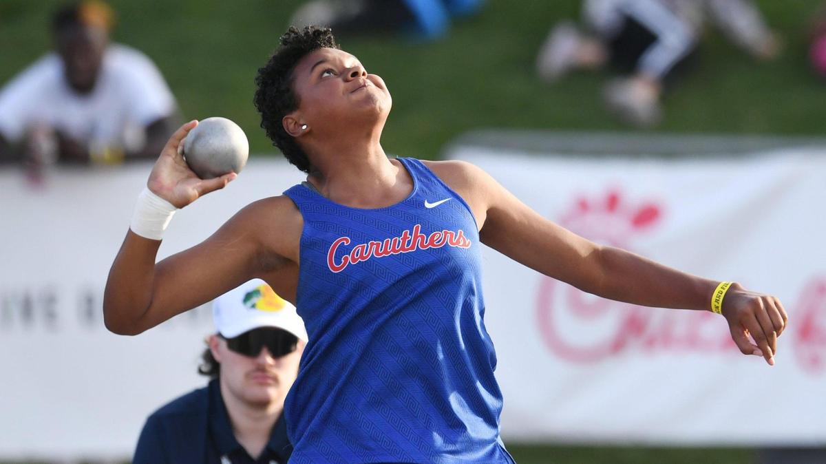 Caruthers’ Nailea Fields in the Girls Shot Put at the CIF State Track and Field Championships Friday, May 27, 2022 in Clovis.