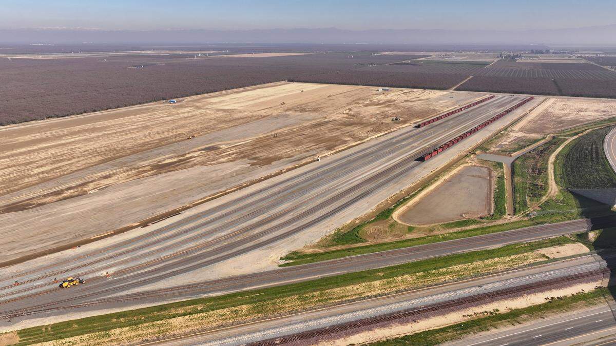 An aerial view of the California High-Speed Rail Authority’s Southern Railhead Facility.