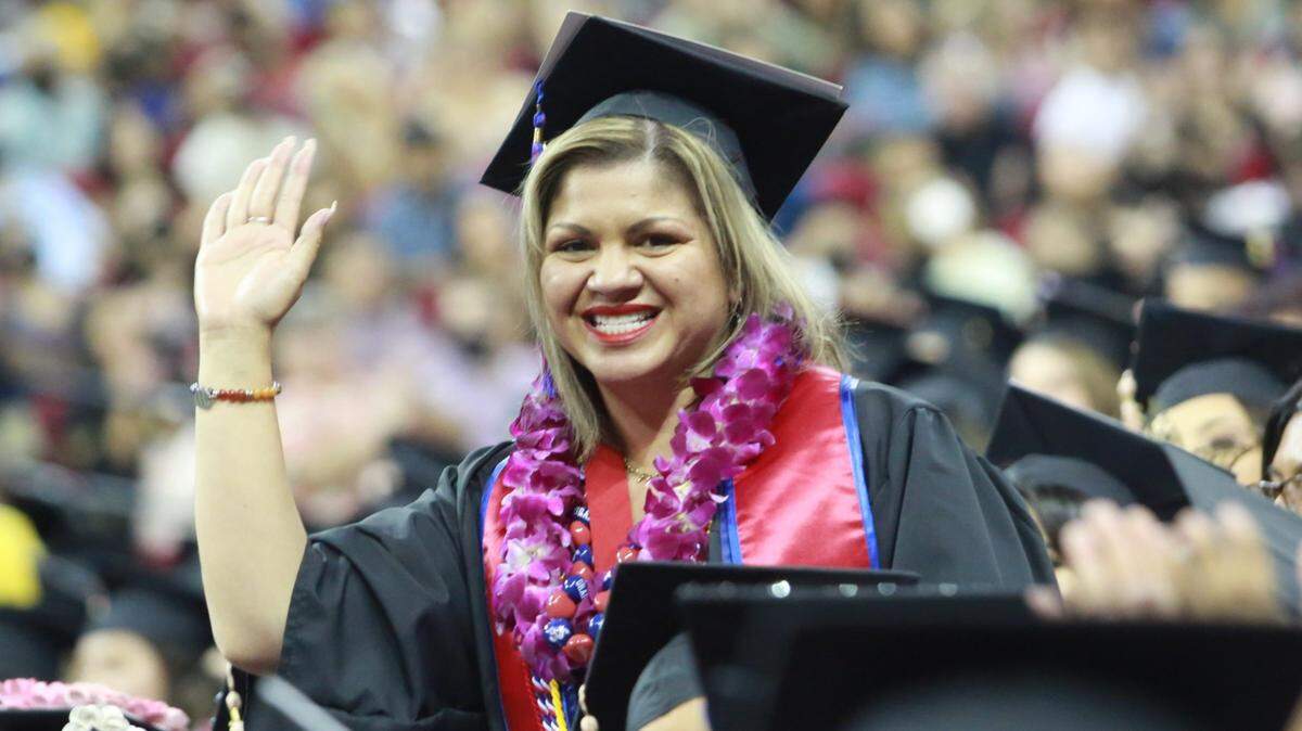 Fresno State’s Rebekah Moses during the College of Health and Human graduation ceremony Saturday (May 21) morning at the Save Mart Center. Rebekah Moses was selected as the 2022 undergraduate dean’s medalist for the Division of Students Affairs and Enrollment management. She earned her bachelor’s degree in health science with a 4.0 GPA.