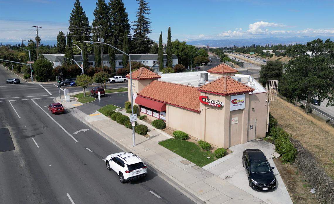 Colorado Grill's location at Willow and Barstow avenues is uniquely isolated, caught between a freeway, orchards and an apartment complex with no other businesses around. Photographed Friday, April 24, 2026 in Clovis.