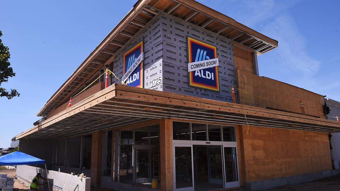 Construction for the German-owned discount supermarket ALDI continues along Herndon Avenue near Fowler Avenue in Clovis on Thursday, Aug, 22, 2019. The store is slated to open in October.