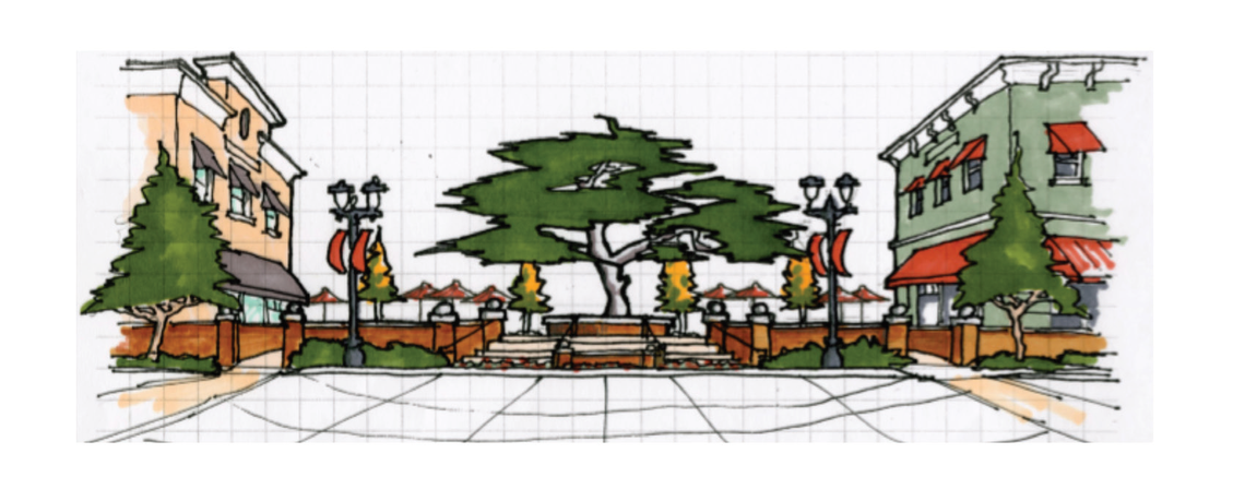 An early rendering of Centennial Plaza in downtown Clovis. 