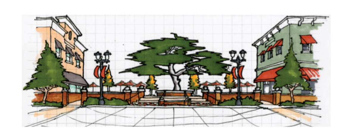 An early rendering of Centennial Plaza in downtown Clovis. 