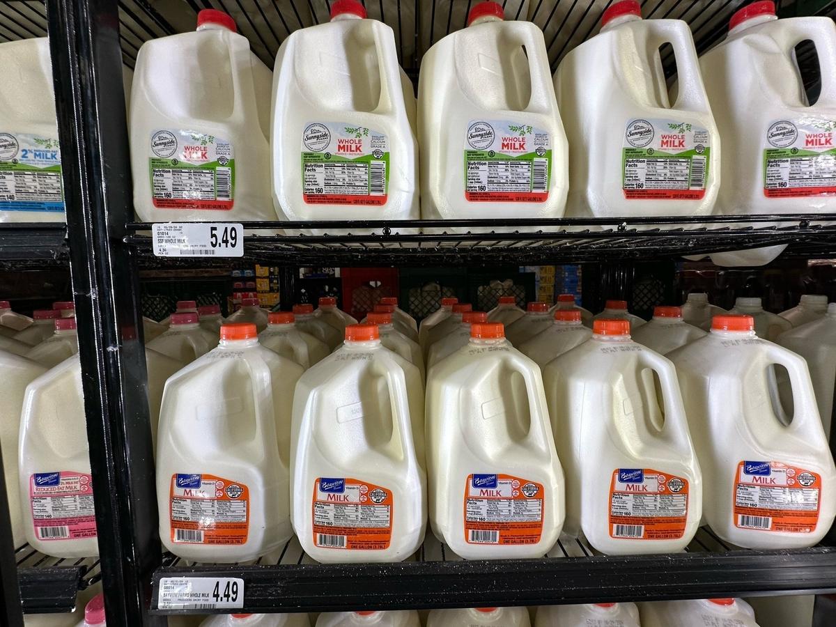 Containers of whole milk are for sale at Save Mart in Fresno.