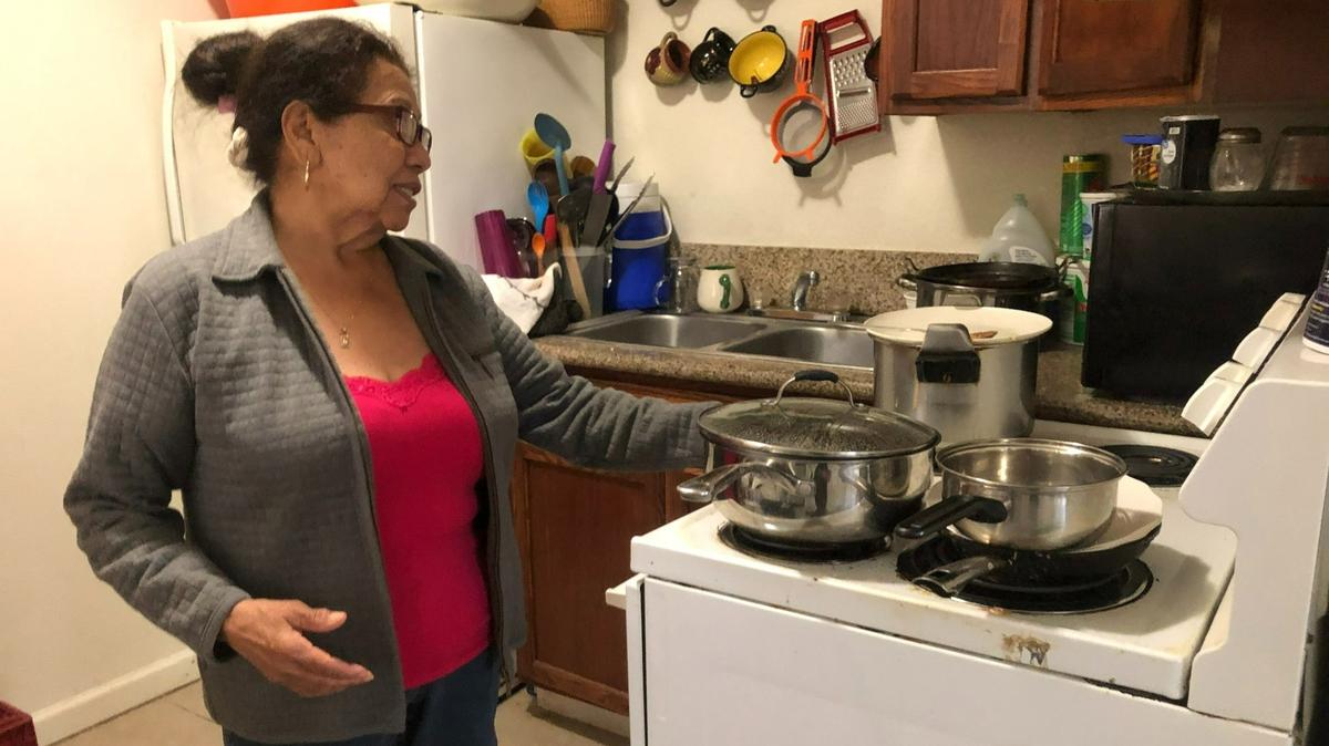 Paula Cortez Medrano in her Fresno kitchen, where she prepares tamales to sell as a street vendor.