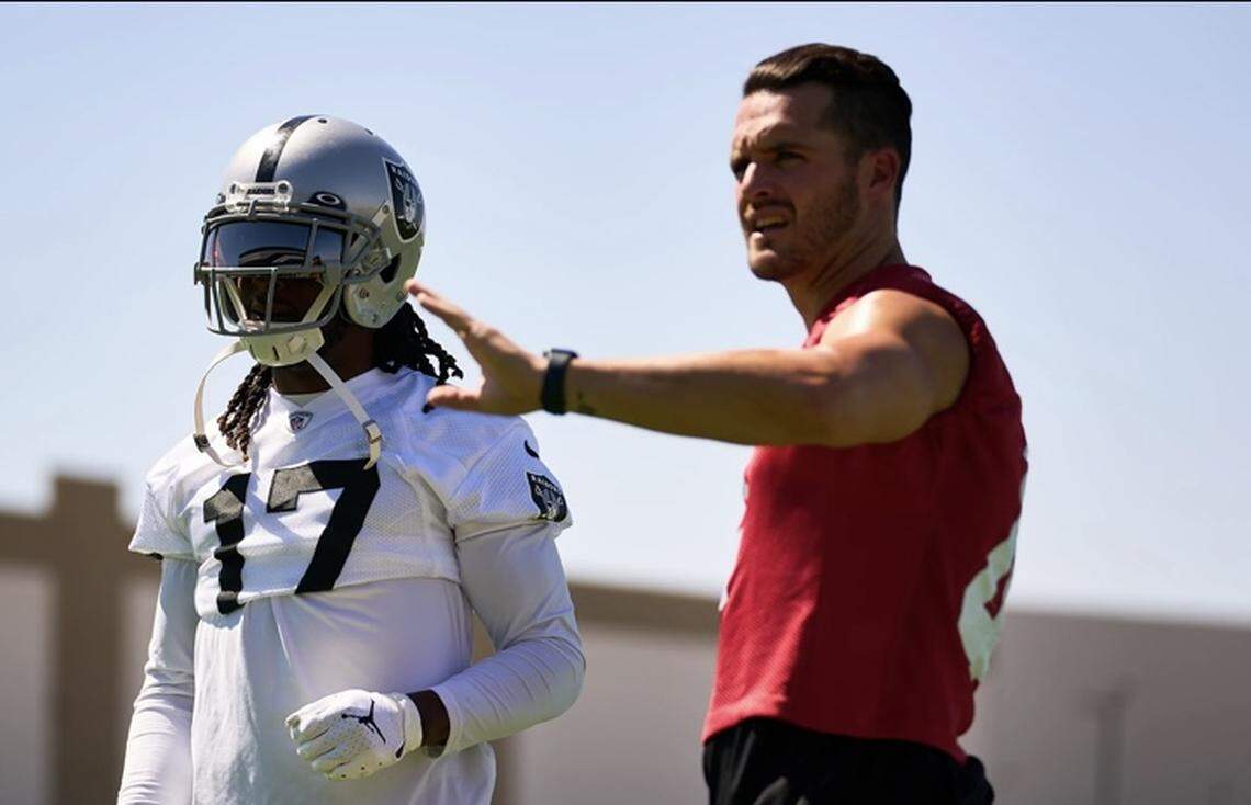 Derek Carr and Davante Adams at mandatory minicamp in Henderson, Nevada.