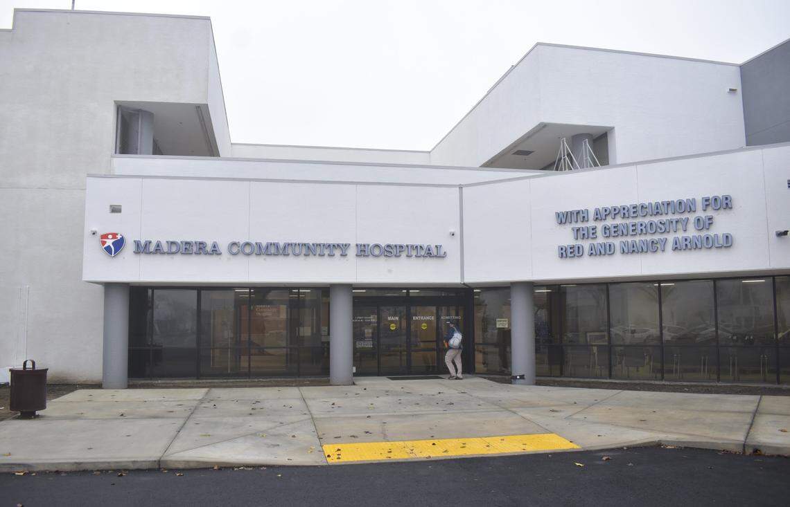 Someone walks through the doors of the remodeled Madera Community Hospital on Monday, Dec. 30, 2024. CEO Steve Stark says some staff have already begun working at the hospital, which now has an early 2025 reopening target.